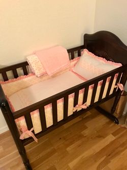 Wooden Cradle with custom bedding