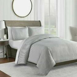 450 Thread Count 100% Cotton King Duvet Cover Set, Grey Pinstripe