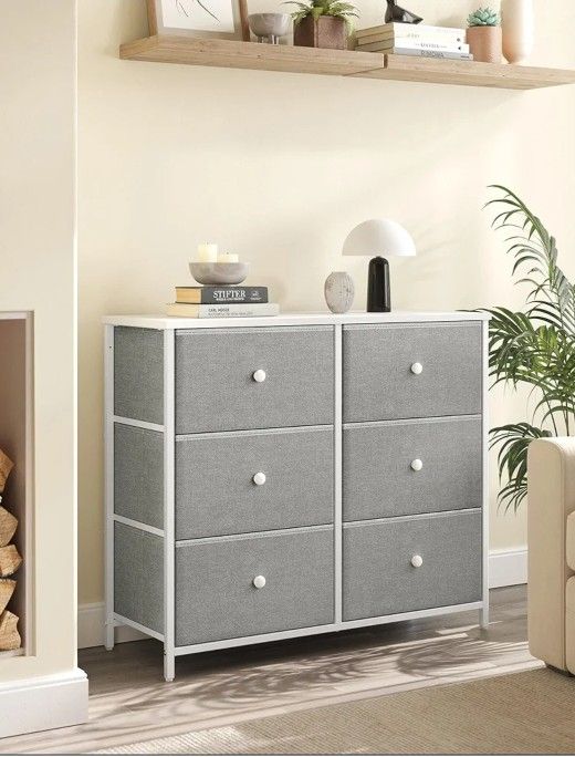 Drawers, 6 Fabric Drawers with Metal Frame, Storage Organiser Unit, Dresser, for Nursery, Bedroom, Hallway, Light Grey