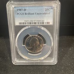 1987 D Brilliant Uncirculated Washington Quarter Graded By PGCS 5-13