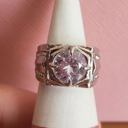 Men Or Women Ring,  Silver With Big Zirconia Stone..size 8 