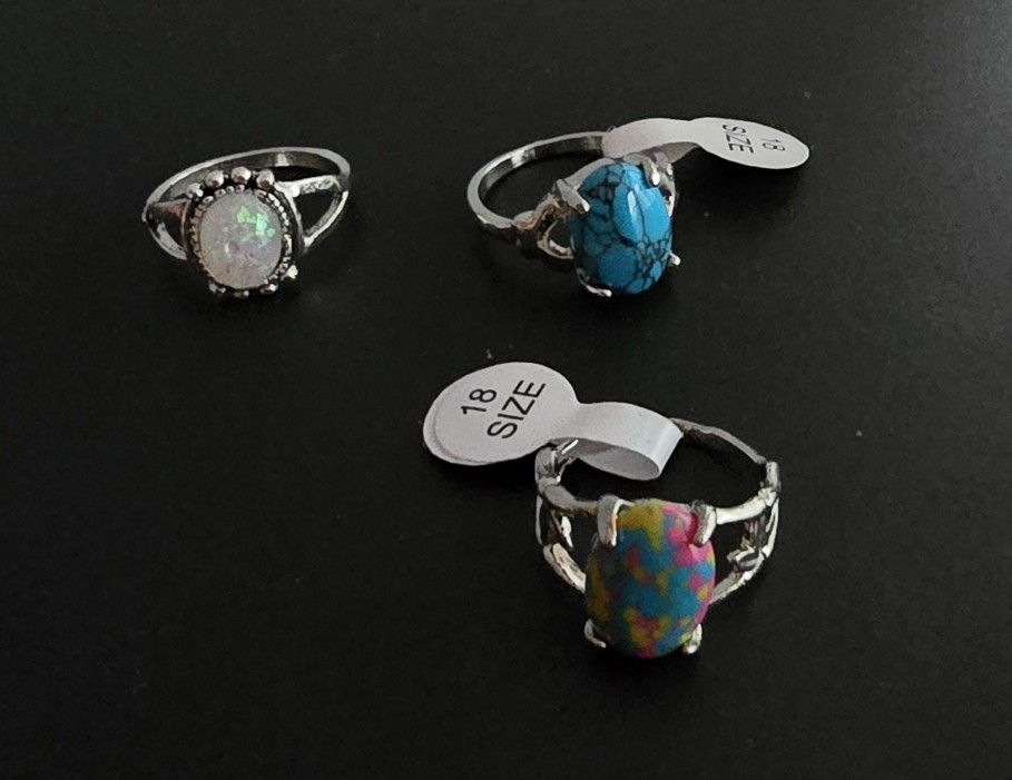 SET OF 3 POLISHED CABECHON FIRE OPAL NEW SIZE 8 STAINLESSSILVER FOREVER WEAR RINGS BLOWOUT SALE