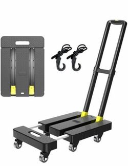 Folding Hand Truck, 500 LBS Heavy Duty Foldable Dolly Cart with Wheels, Telescoping Handle & 2 Elastic Ropes, Portable Luggage Cart for Moving, Travel