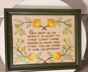 Framed Embroidered Serenity Pray and Flowers