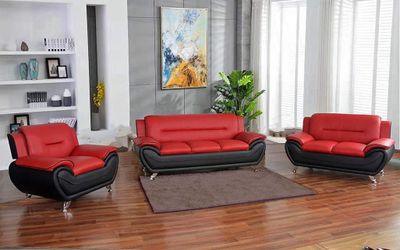 New! 3 Piece Red& Black Living Room Set (Sofa, Loveseat, Chair) -$39 DOWN -No Credit Finance
