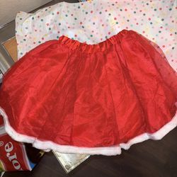 Christmas Skirt Santa For Girl Ages 4-8 Elastic Skirt 