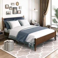 Queen Solid Wood Bed Frame Headboard Platform Solid Wood Slats Support