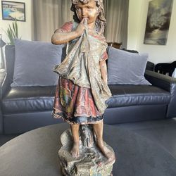 Vintage Large Chalkware Mid Century 26" Heavy Statue, Peasant Girl, All Original