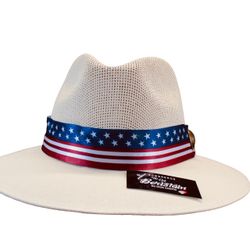 Beige Panama Hat Beristain size Medium Men & Women NEW, 4th of July, USA Flag Band, New!