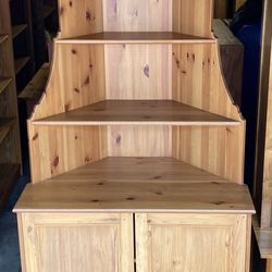 Solid Wood Knotty Pine Corner Shelving Cabinet Coffee Station Bookcase