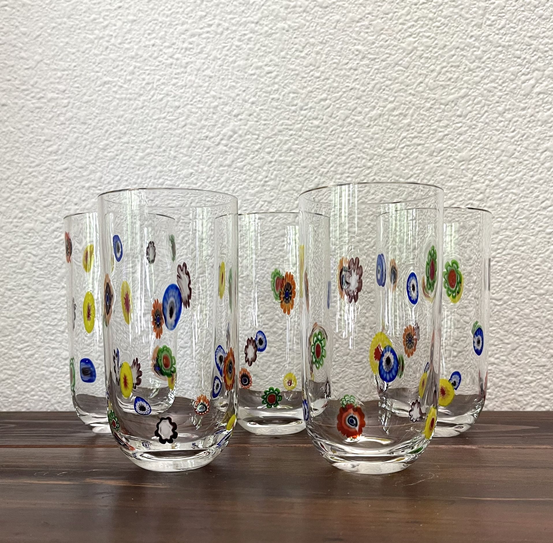 Leonardo Murano Style Millefiori Drinking Glasses Set Of 5 Hand Blown
