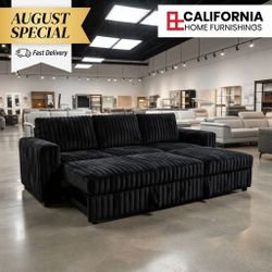 Mink Gray & onyx Fur-Like Jumbo Corduroy Pull Out Sofa with USB Port