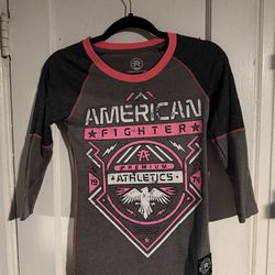XS American Fighter Women’s 3/4 Long Sleeve Shirt Gray/Pink