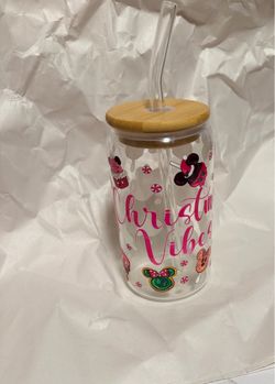 Christmas Vibes Glass Can Cup with Bamboo Lid/straw