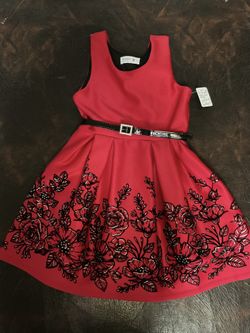 #268-Red, Black & Silver Kids Dress. Brand Name: Beautees. Size 5 Kids.