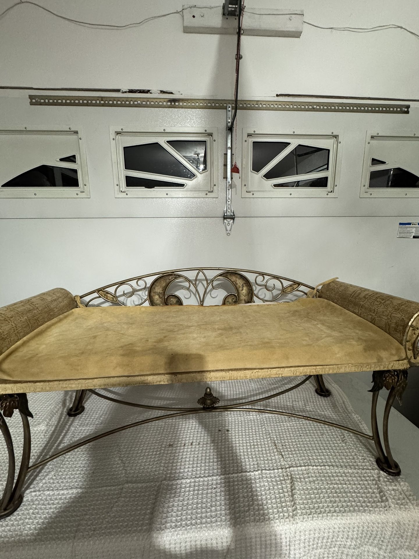 Vintage Ornate Gold Wrough Iron Bench