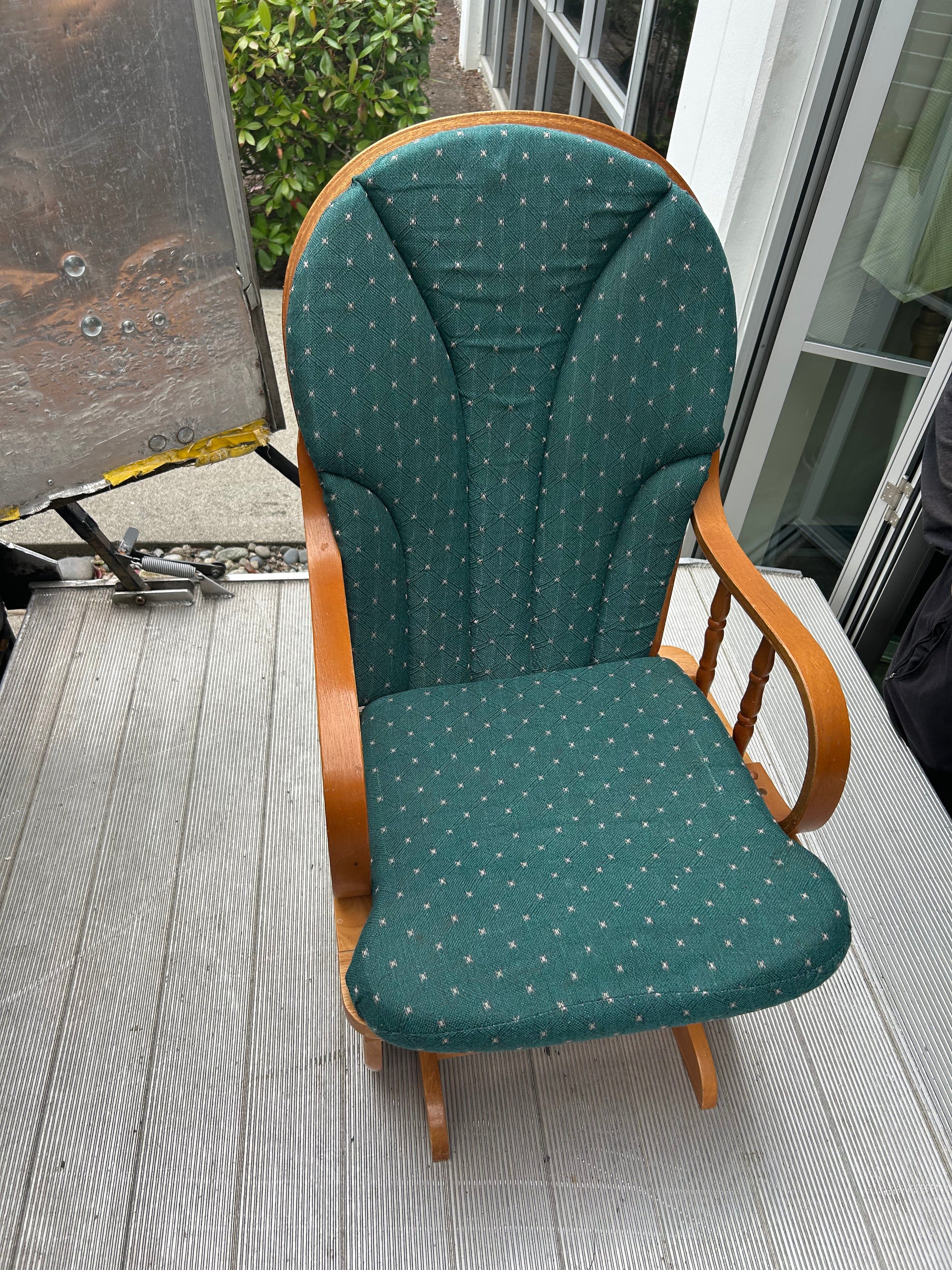 Green Upholstered Wood Glider Rocker