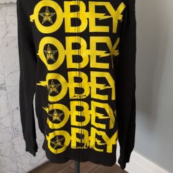 Obey Zip Hoodie Black & Yellow Long Sleeve Large