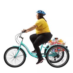 Sky Blue 20/24/26 inch Adult Trike 3 Wheeled Bike with Basket Adult Tricycles 3 Wheel 7 Speed