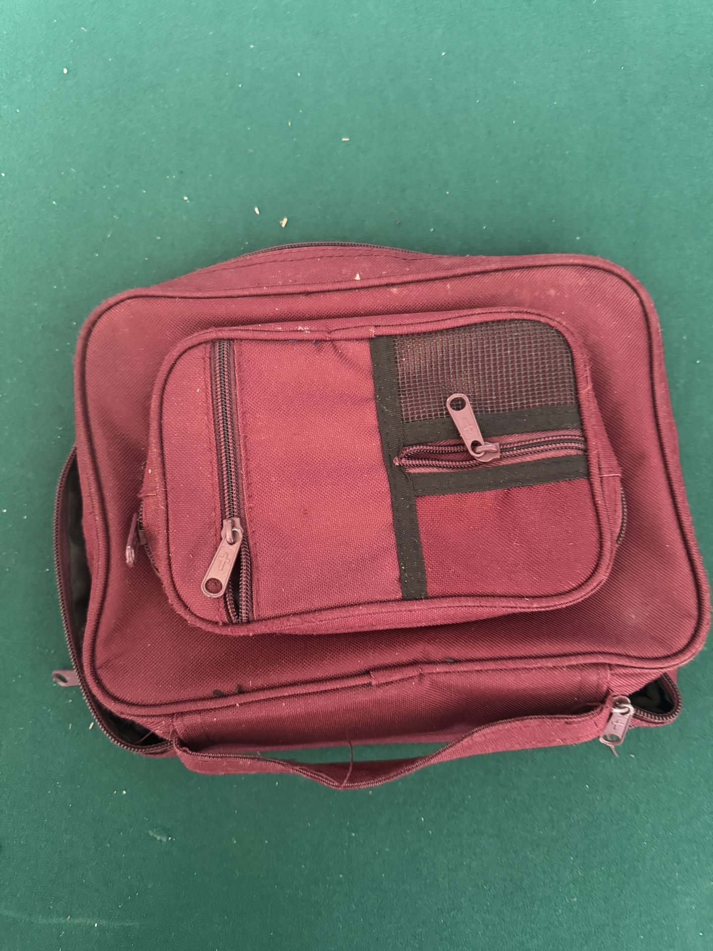 Maroon Travel Document Organizer Bag with Zipper Pockets & Handle