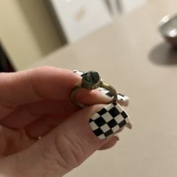 Vintage Gold Ring with Pewter Blue Gemstone