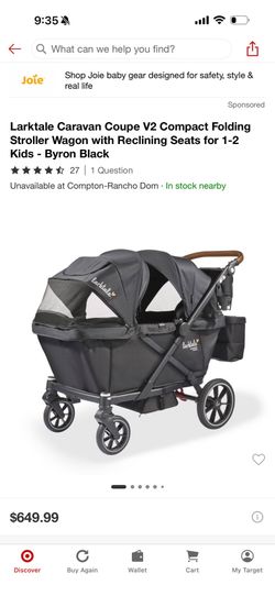 Larktale Caravan Coupe V2 Compact Folding Stroller Wagon with Reclining Seats for 1-2 Kids - Byron Black