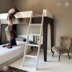Oeuf Twin Perch Loft Bed White And Walnut