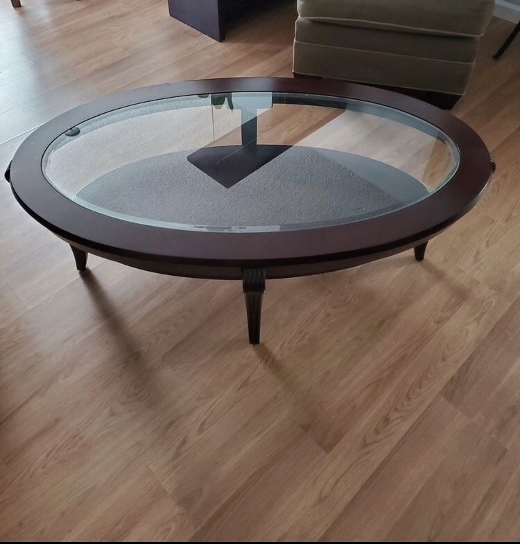 Solid Wood & Glass Oval Coffee Table