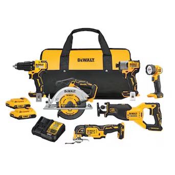 DEWALT 20V MAX Brushless 6-Tool Combo Kit – Complete Set with 2 Batteries, Charger & Soft Case
