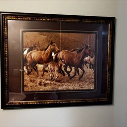 Large Framed Running Horses Art Print – Wall Décor