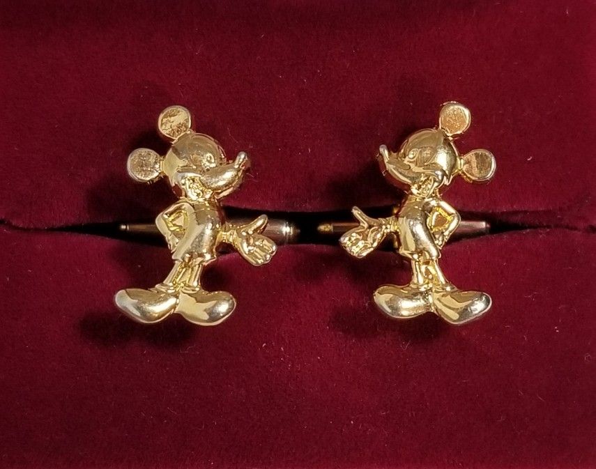 Gold Tone Base Metal Mickey Mouse Figurine Cufflinks