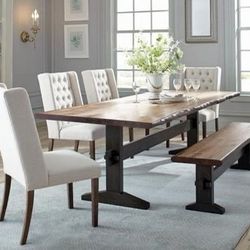 Brand New 6 PC Natural Honey/Espresso Dining Set