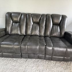 Power Grey Leather Reclining Sofa