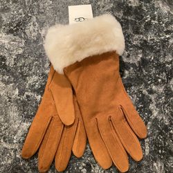 Ugg Suede Shorty Gloves With Fur Cuff Size M