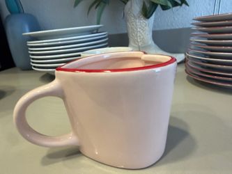 Large Pink Ceramic Coffee Mug with Red Trim – Modern Stoneware