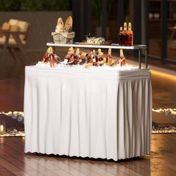 2-Tier 40-Inch Ice Cooler Table with Removable Matching Skirt, Portable Patio Outdoor Buffet Food Cooler Server with Drain Plug for Party Picnic Campi