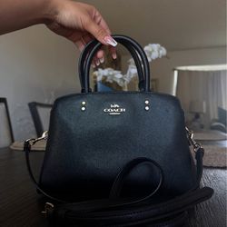 COACH Black Saffiano Leather Satchel with Gold Hardware