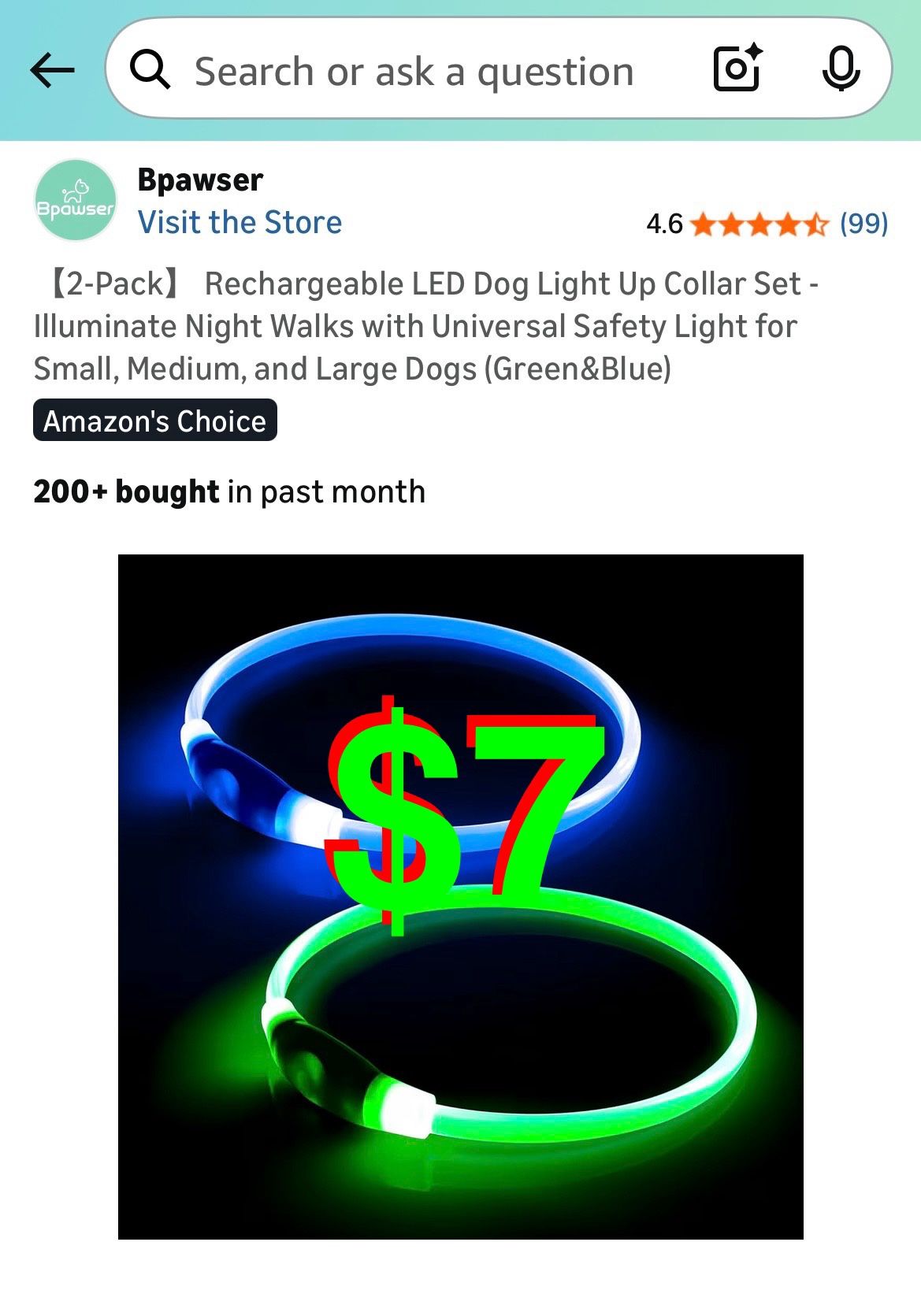 [2-Pack] Rechargeable LED Dog Light Up Collar Set - Illuminate Night Walks with Universal Safety Light for Small, Medium, and Large Dogs (Green&Blue)