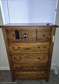 Solid Oak Tall Dresser with Drawers