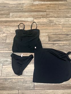 Black 3-Piece Swimsuit Set with Wrap size extra small Skirt