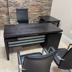 Complete Office Set – Wood Desk, Chairs, Expandable Table & File Cabinet