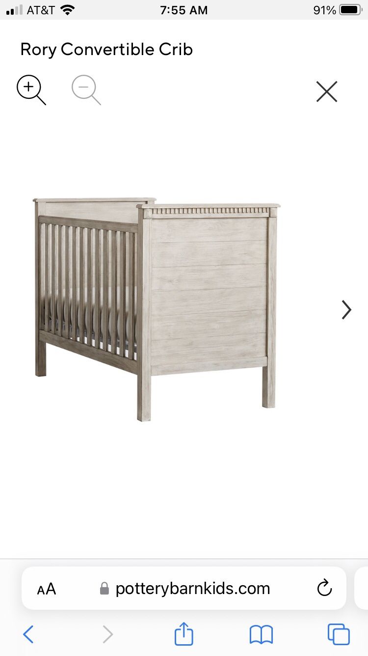 Pottery barn rory convertible crib in weathered white.