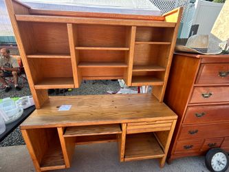 Oak computer desk with hutch