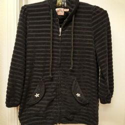 Juicy Couture Black XL Juicy Couture Full Zip Hoodie 3/4 Sleeve Rhinestone Star Flower Buttons 