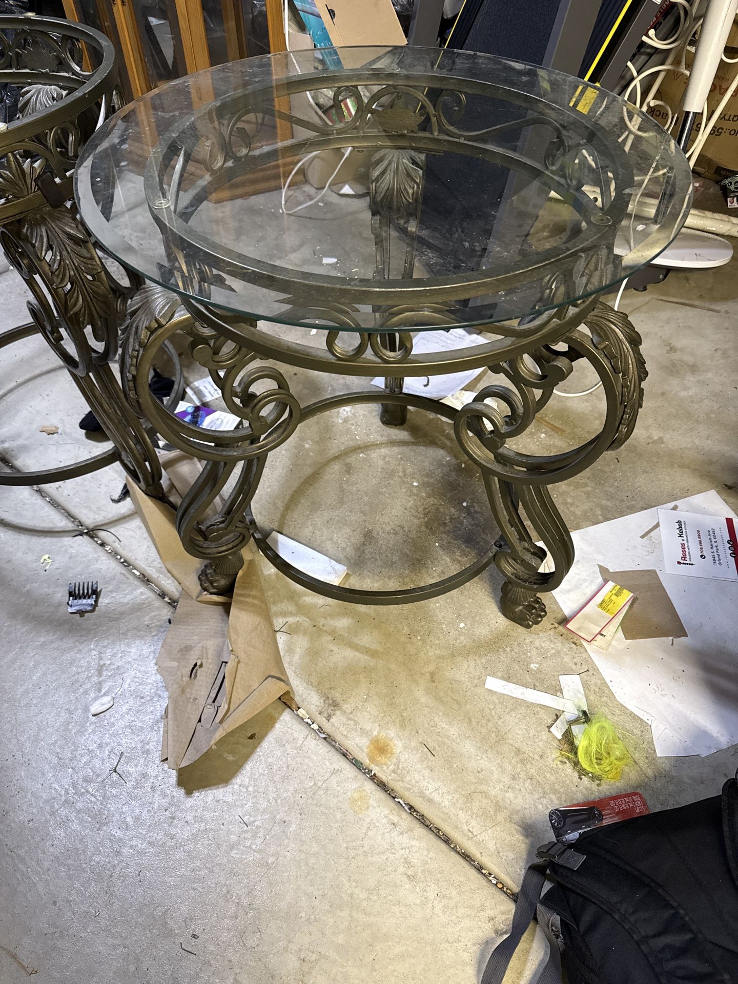 Elegant Round Glass-Top Side Table – Ornate Metal Frame pack of 2