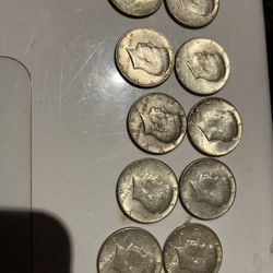 ten 1964 kennedy silver half dollar coins circulated condition 