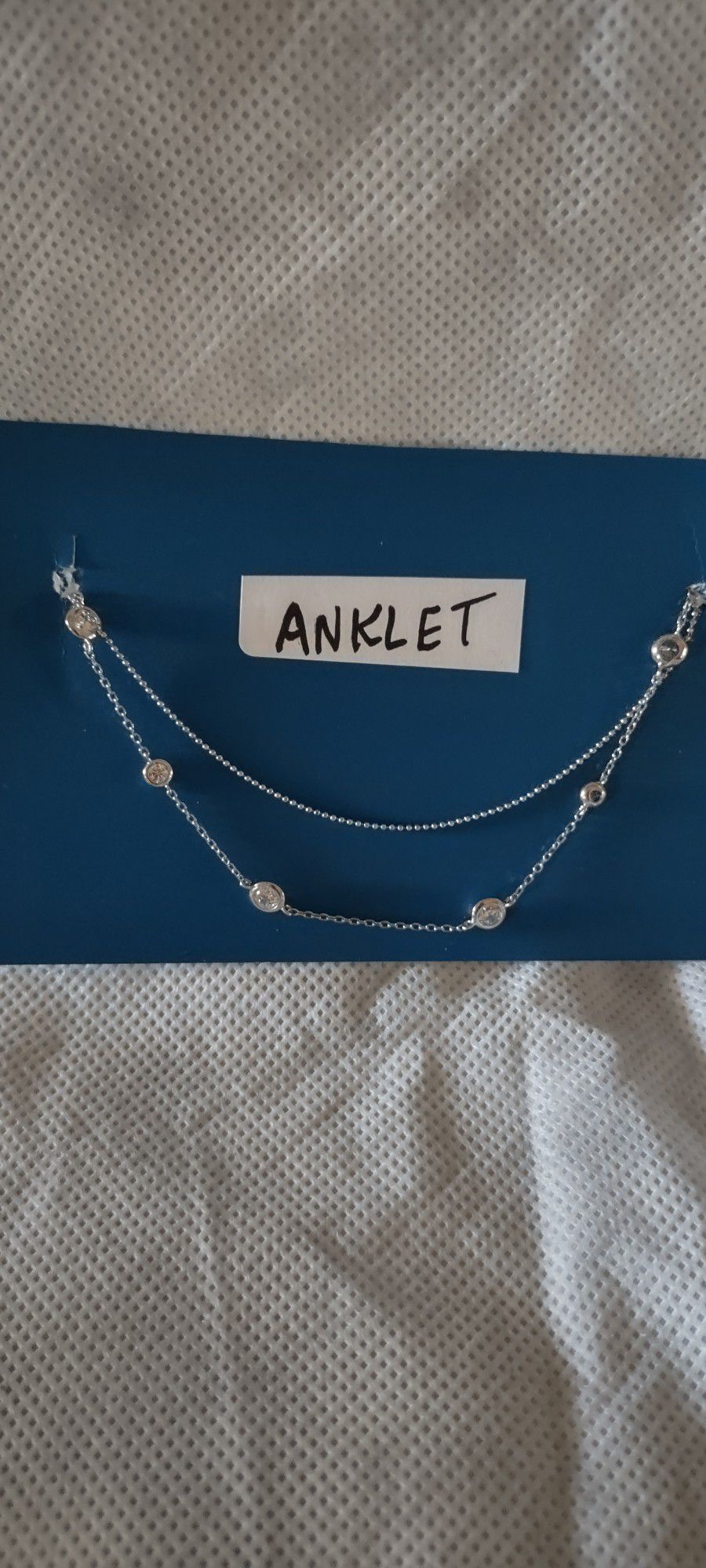 Rhinestone Silver Double Swag Anklet
