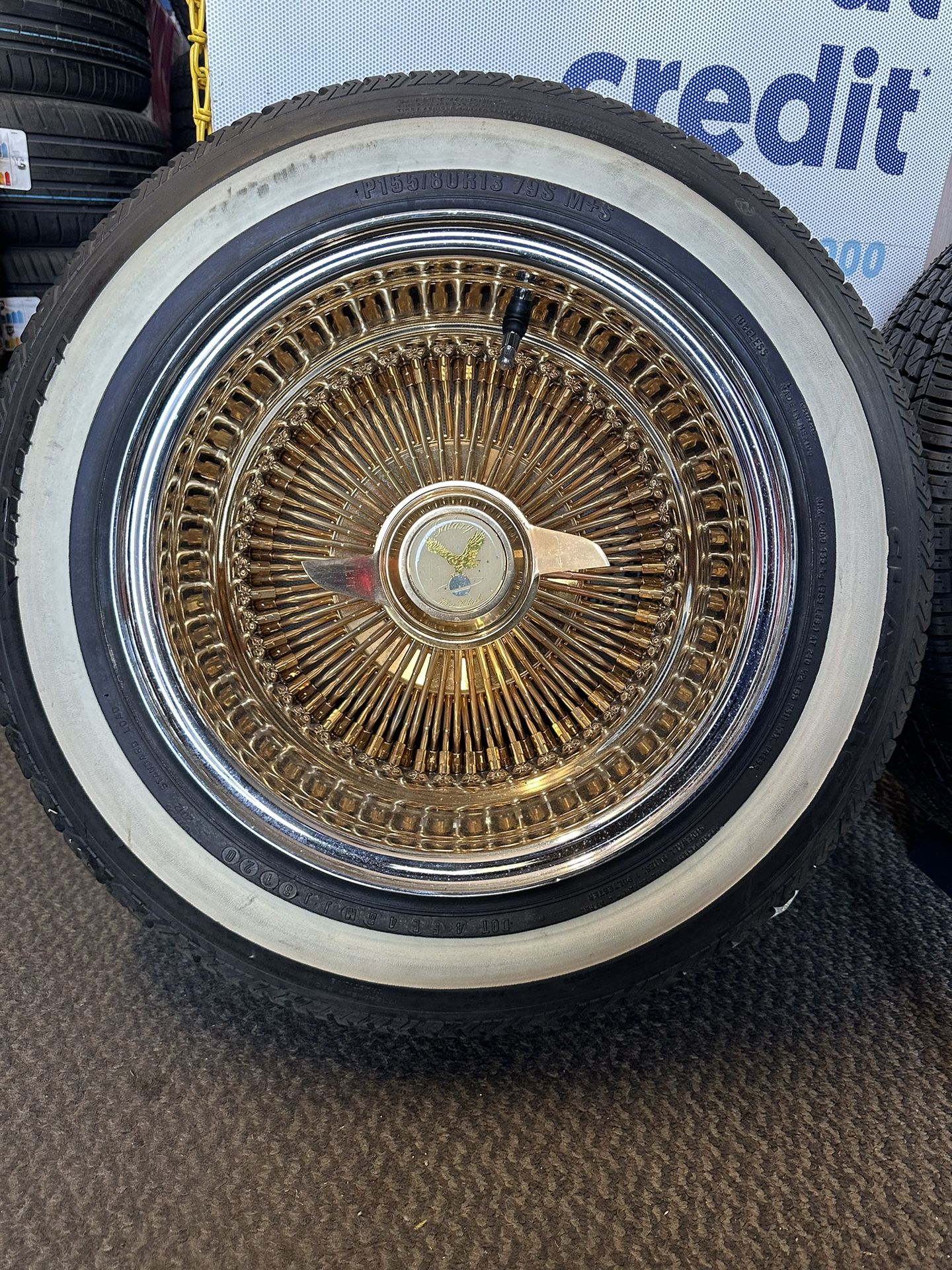 13x7 Gold Center Wire Wheels Deep Dish 100 Spokes 24k USA Gold Financing Available