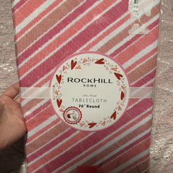 Rockhill Home Spill Proof Pink White Striped 70” Round Tablecloth 