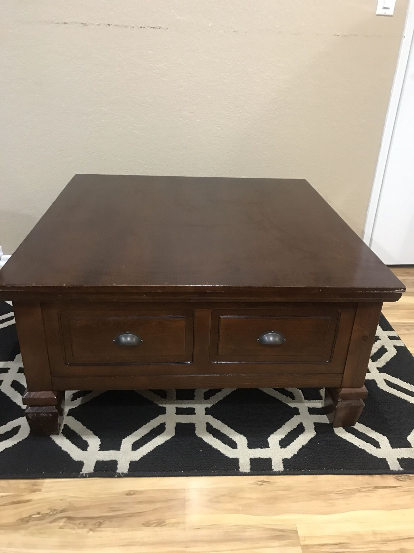 Large Cherry Wood Square Coffee Table